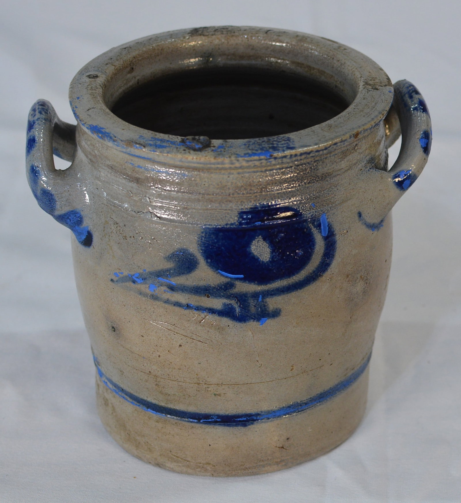 19th C. Cobalt Decorated Stoneware Jar, Applied Handles (1 of 7)
