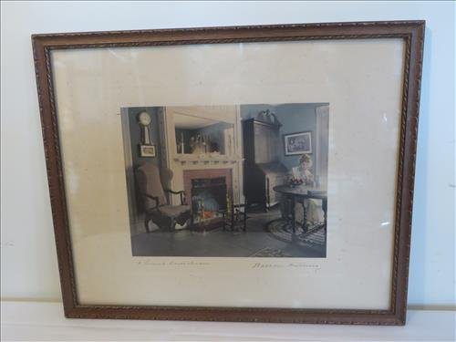 Signed Wallace Nutting interior print: Signed Wallace Nutting interior print "A Fruit Luncheon", 7 1/2" x 9 1/2", no tears, border has foxing, $50-100
