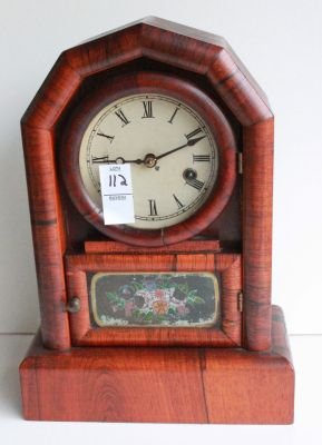 112. Antique New Haven mantel clock rosewood.: Pendulum and Key included - Measures 14 inches tall.