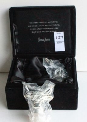 127. Neiman Marcus bottle stoppers set Bull & Bear: New in box.