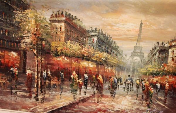 183. Vintage oil on canvas painting Paris signed C Kay.: custom frame measuring 29.25 inches by 42 inches overall.