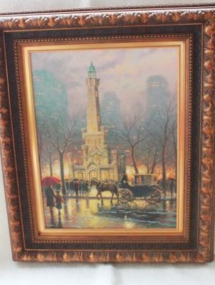 184. Thomas Kinkade Chicago Winter Water Tower Canvas.: Limited Edition 195 / 1950 S/N on canvas together with COA measures 33.5 inches 28 inches overall.