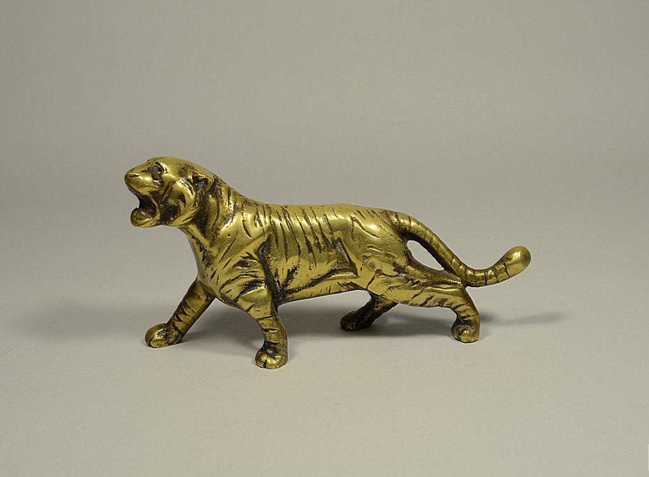 Unusual British Colonial Cast Bronze Anamalia Figure of: DESCRIPTION: Unusual British Colonial Cast Bronze Anamalia Figure of a Tiger - Traces of Old Patina CONDITION: Very fine antique condition, item has been recently over-polished resulting in some of th