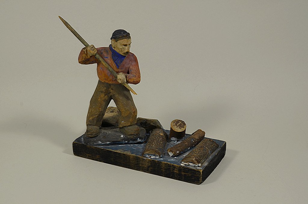 C. 1920 Canadiana Painted Folk Art Carving - River: DESCRIPTION: _x000D_ C. 1920 Canadiana Painted Folk Art Carving - River Logger, Unsigned _x000D_