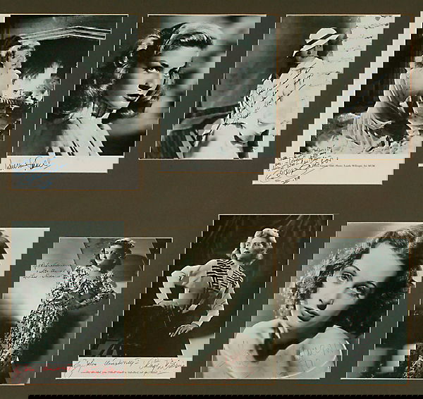 Posters [Hollywood Actresses Autographed Photo: [Hollywood Actresses Autographed Photographs] A group of 5 autographed photographs including: Joan Bennett, Jane Russell, Dorothy McGuire, Greer Garson, Lauren Bacall and Irene Dunne. All laid down, m