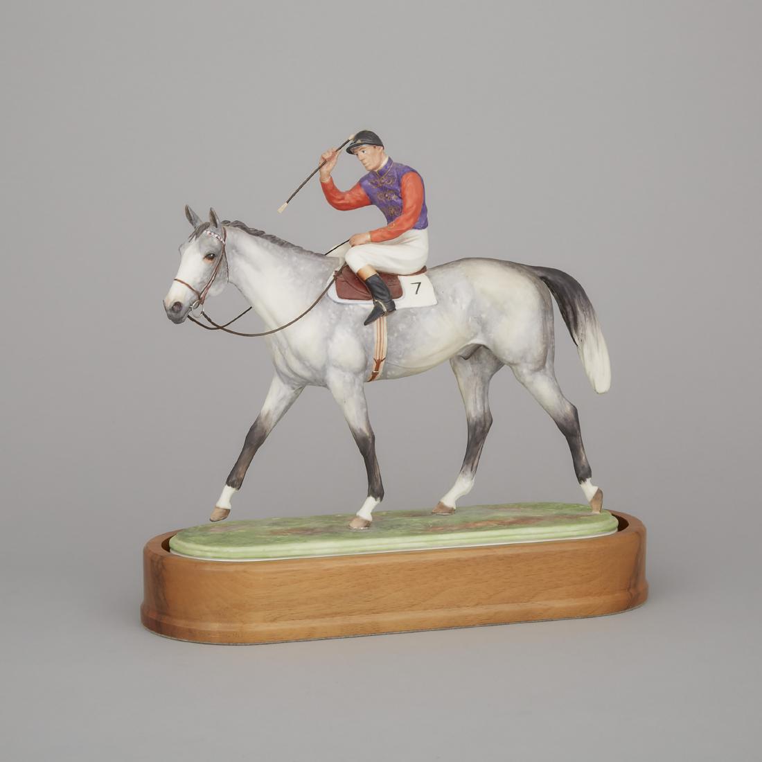 Royal Worcester Equestrian Figure ‘The Winner’, Doris: Lot 143 Royal Worcester Equestrian Figure ‘The Winner’, Doris Lindner, 20th century with wooden base height 10.2" — 26 cm. printed marks and painted 0404 in black minor stress crack Estimate $15