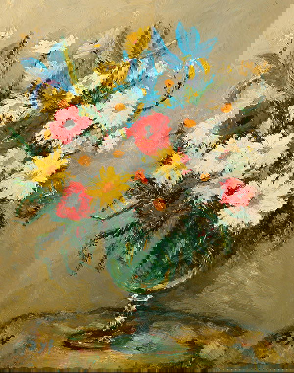 French Marcel Dyf FLEURS: Marcel Dyf (1899-1985), French FLEURS, Oil on canvas; signed lower left, titled to gallery label verso 20" x 16" — 50.8 x 40.6 cm. Provenance: The Fine Art Galleries, The T. Eaton Co. Limited See il