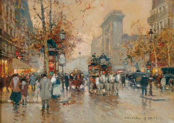 1270a: French Edouard Cortes Porte ST. Denis: Edouard Leon Cortes (1882-1969), French PORTE ST.DENIS, Oil on canvas; signed lower right, titled and dated 1905 to the stretcher 13" x 18" - 33 x 45.7 cm. Provenance: The Estate of Dr. Julius Caplan,