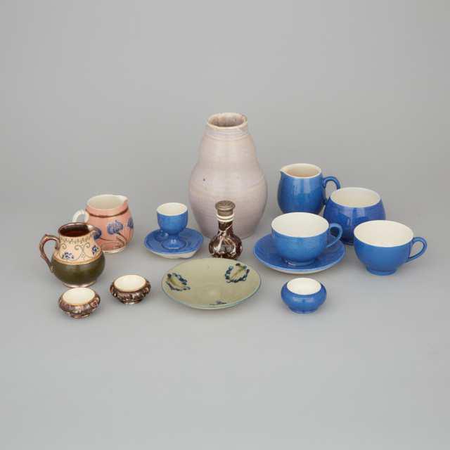 Group of Macintyre and Later Moorcroft Mainly: Lot 205 Group of Macintyre and Later Moorcroft Mainly Tablewares, late 19th/ early 20th century comprising: Natural Pottery vase, 3 cream jugs, 2 cups, 2 saucers, egg cup, sugar bowl, 3 salt cellars,