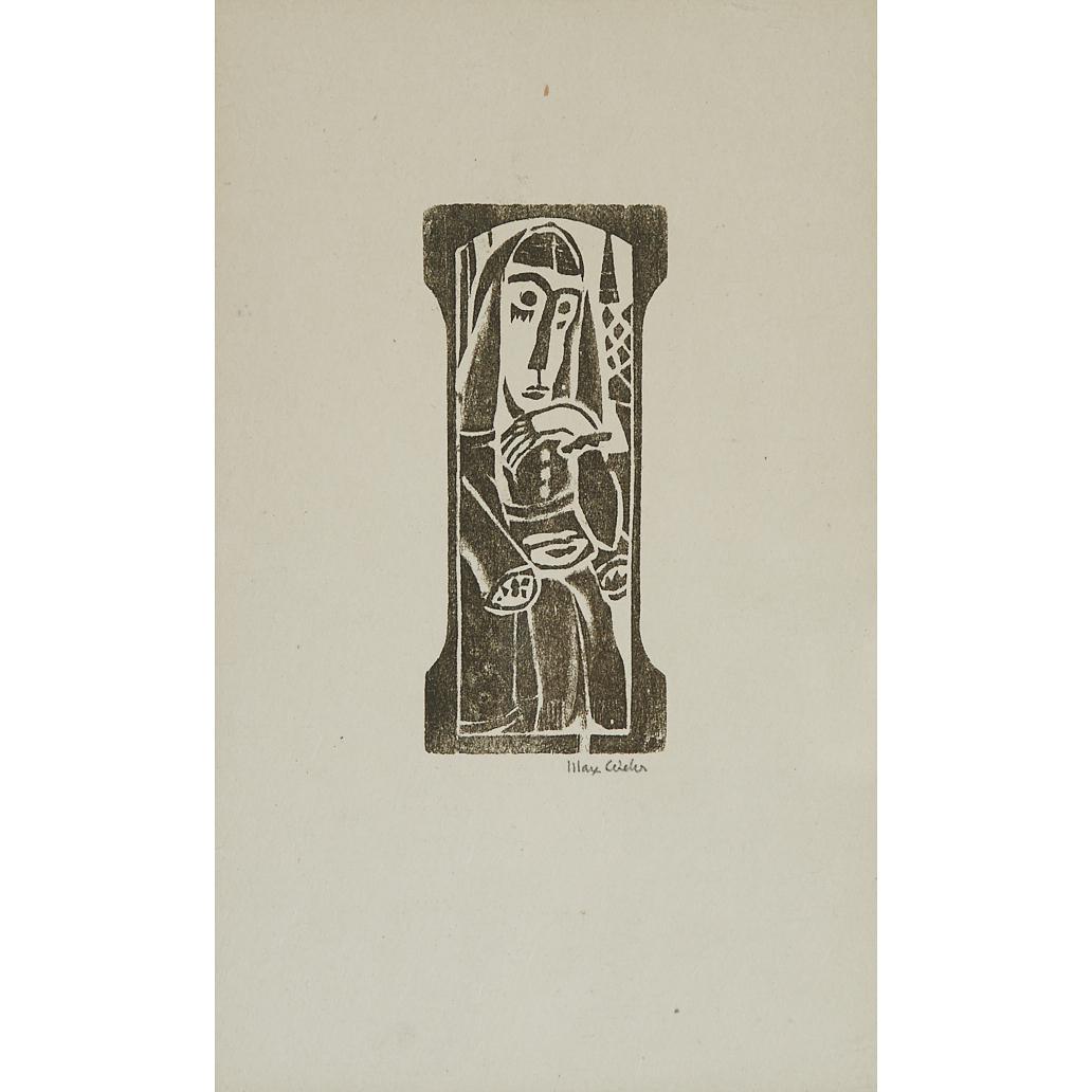 SEATED FIGURE; WOMAN AT A TABLE (FROM PRIMITIVES: POEMS: Lot 19 Max Weber (1881-1961), Russian/ American SEATED FIGURE; WOMAN AT A TABLE (FROM PRIMITIVES: POEMS AND WOODCUTS), 1926 [RUBENSTEIN, 19, THE SECOND] Two relief prints from copper plates taken from