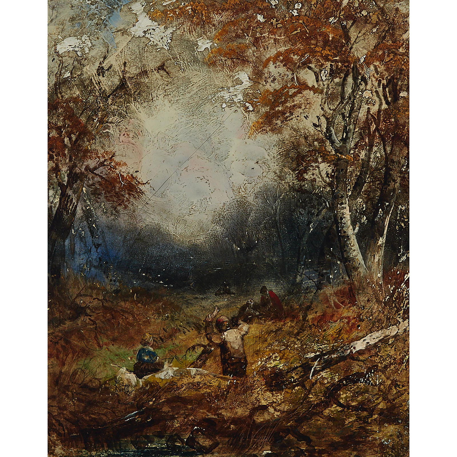 Follower of John Constable (1776–1837), British: THE WOOD GATHERERS, HAMPSTEAD Oil on panel; given to John Constable and titled to the old nameplate. Unsigned.; 16 x 12.5 in — 40.6 x 31.8 cm Provenance: Senator Rupert Davies Collection, Kingston,