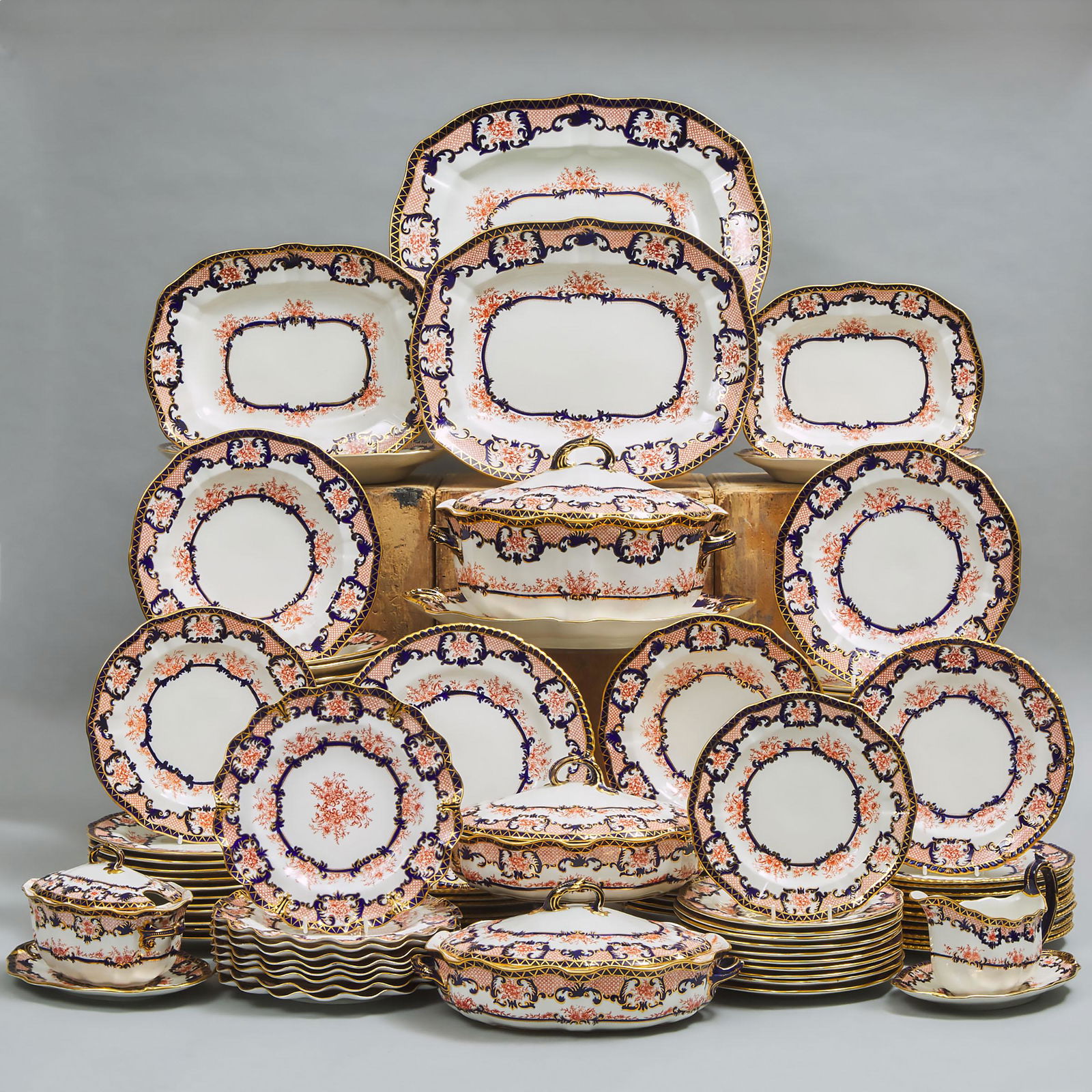 Royal Crown Derby 'Imari' (3653 and 5126) Pattern: Royal Crown Derby 'Imari' (3653 and 5126) Pattern Service, 20th century comprising one hundred and six pieces: 20 dinner plates, 24 luncheon plates, 12 large soup plates, 12 small soup plates, 12 sala