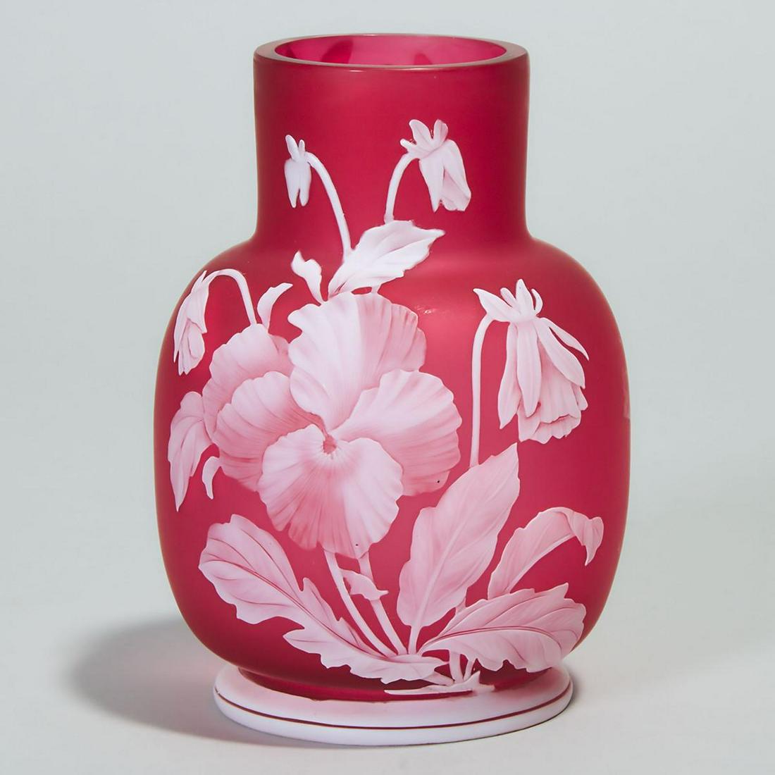 Thomas Webb & Sons Red and White Cameo Glass Vase,: Thomas Webb & Sons Red and White Cameo Glass Vase, 1880sheight 5.1 in — 13 cm, acid-stamped circular markEstimate: $250—350