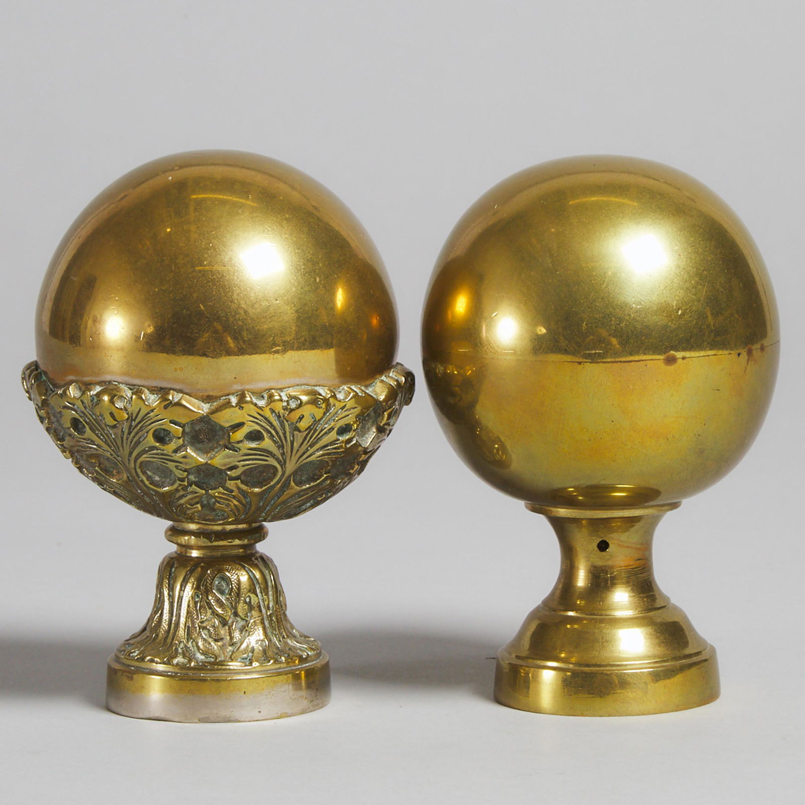 Two French Brass Newel Post Finials, 19th century,: Two French Brass Newel Post Finials, 19th centuryheight 5 in — 12.7 cmEstimate: $150—250