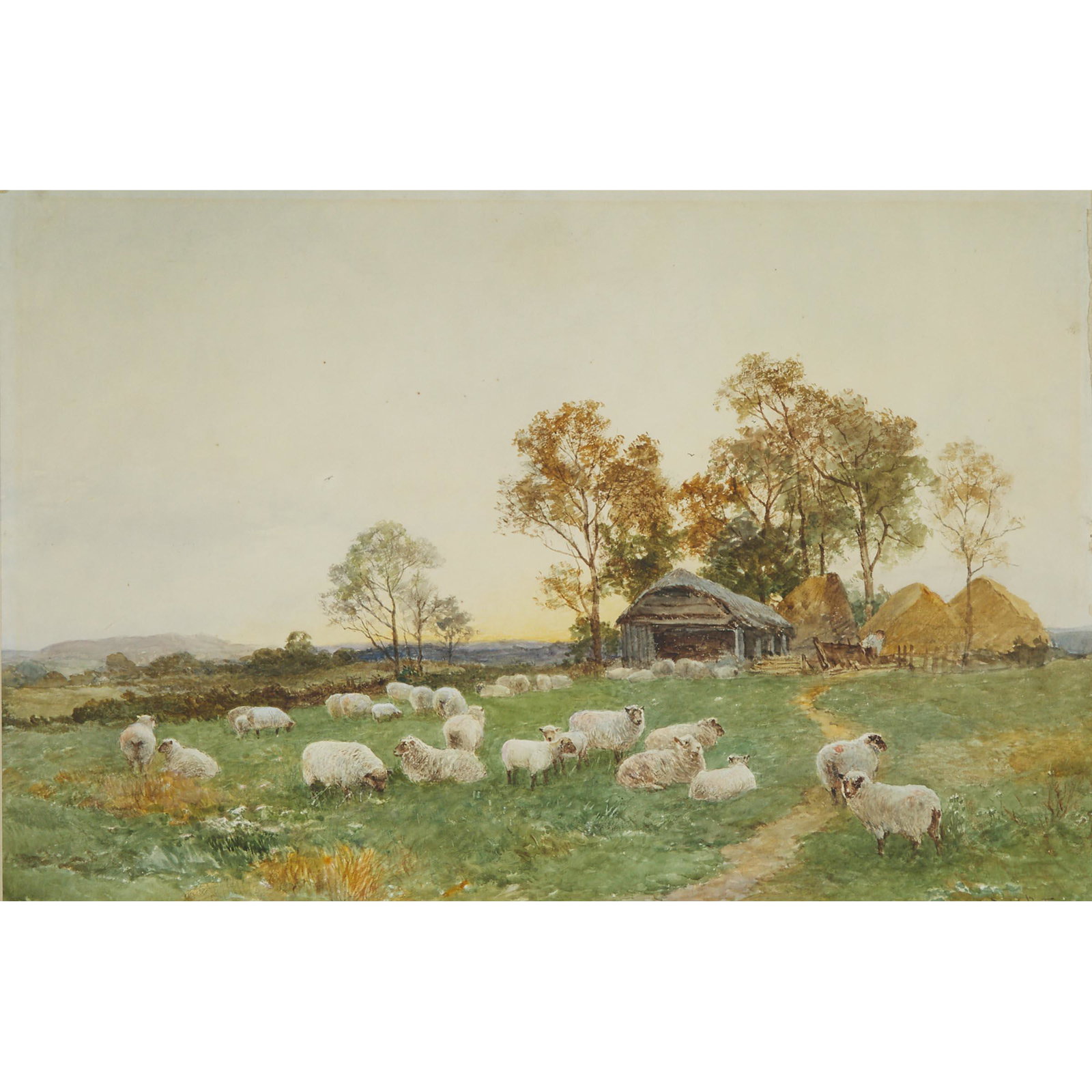 David Bates (1840-1921), SHEPHERD AND FLOCK, ECKINGTON: DAVID BATES (1840-1921), BRITISHSHEPHERD AND FLOCK, ECKINGTONWatercolour; signed lower right, titled to the backingSight 13.5 ins x 20.75 ins; 34.3 cms x 52.7 cmsProvenance:Private Collection, Aja