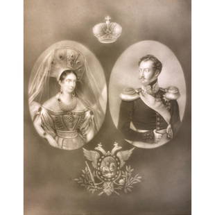 Biscuit Porcelain Lithophane Portrait Panel of Nicholas: Biscuit Porcelain Lithophane Portrait Panel of Nicholas I, Emperor of Russia, and Alexandra Feodorovna, Imperial Porcelain Factory, St. Petersburg, c.1840after the works by Franz Kruger, now backlit f