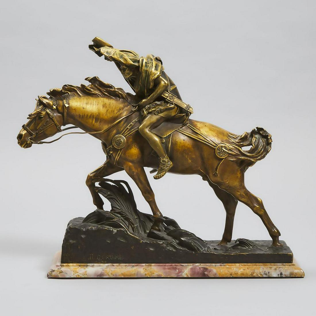 Jean-Léon Gérôme (French, 1824 - 1904),: Jean-Léon Gérôme (French, 1824 - 1904)CAESAR CROSSING THE RUBICONgilt and patinated bronze, signed J.L. Gerome, with impressed foundry mark: SIOT-DECAUVILLE, . PARIS, 16 x 18.5 x 6.5 in