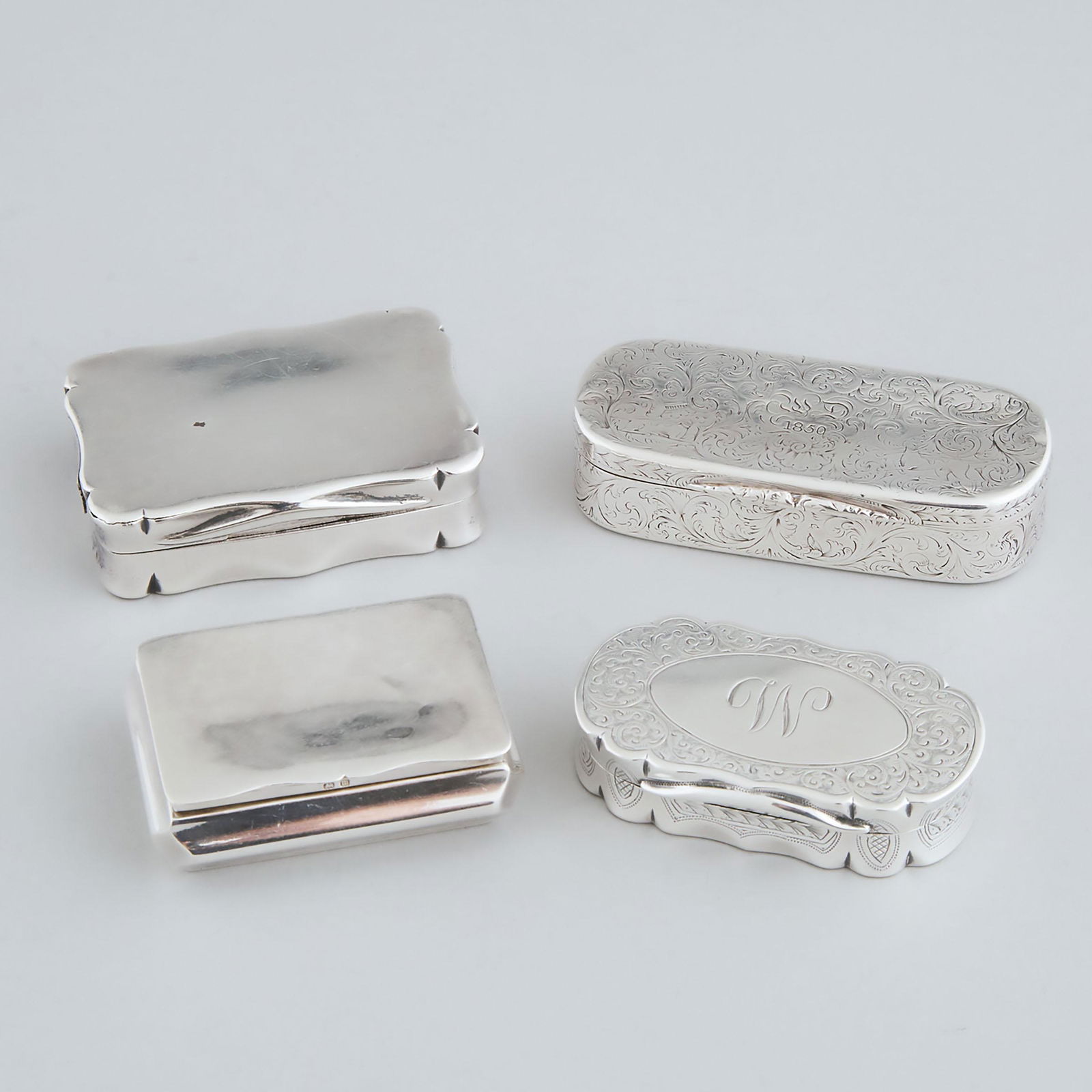 Four Victorian, Edwardian and Later Silver Snuff Boxes, (0014) on Mar