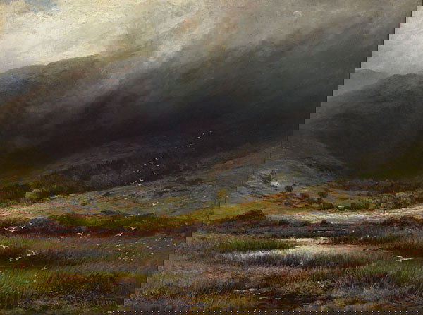 British, Charles Stuart (fl.1854-1904), HIGHLANDS: Charles Stuart (fl.1854-1904), British HIGHLANDS IN THE MIST , Oil on canvas; signed lower right 18" x 24" — 45.7 x 61 cm. See illustration Est. $2500/2800