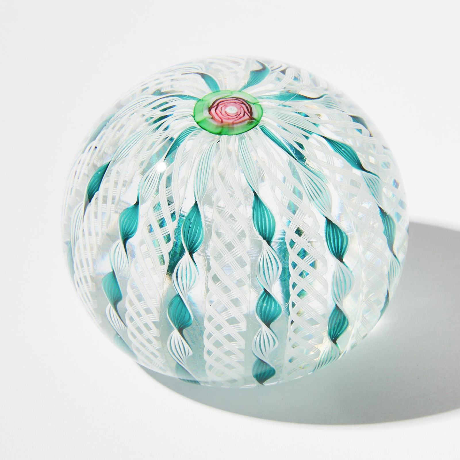 Bill Burchfield (American, 1942-2012), Crown Glass Paperwei: Bill Burchfield (American, 1942-2012), Crown Glass Paperweight, Cape Cod Glass Works, 1990sdiameter 2.9 in — 7.3 cm, clichy rose signature cane with WBCProvenance:Collection of Jane & Ken Wright
