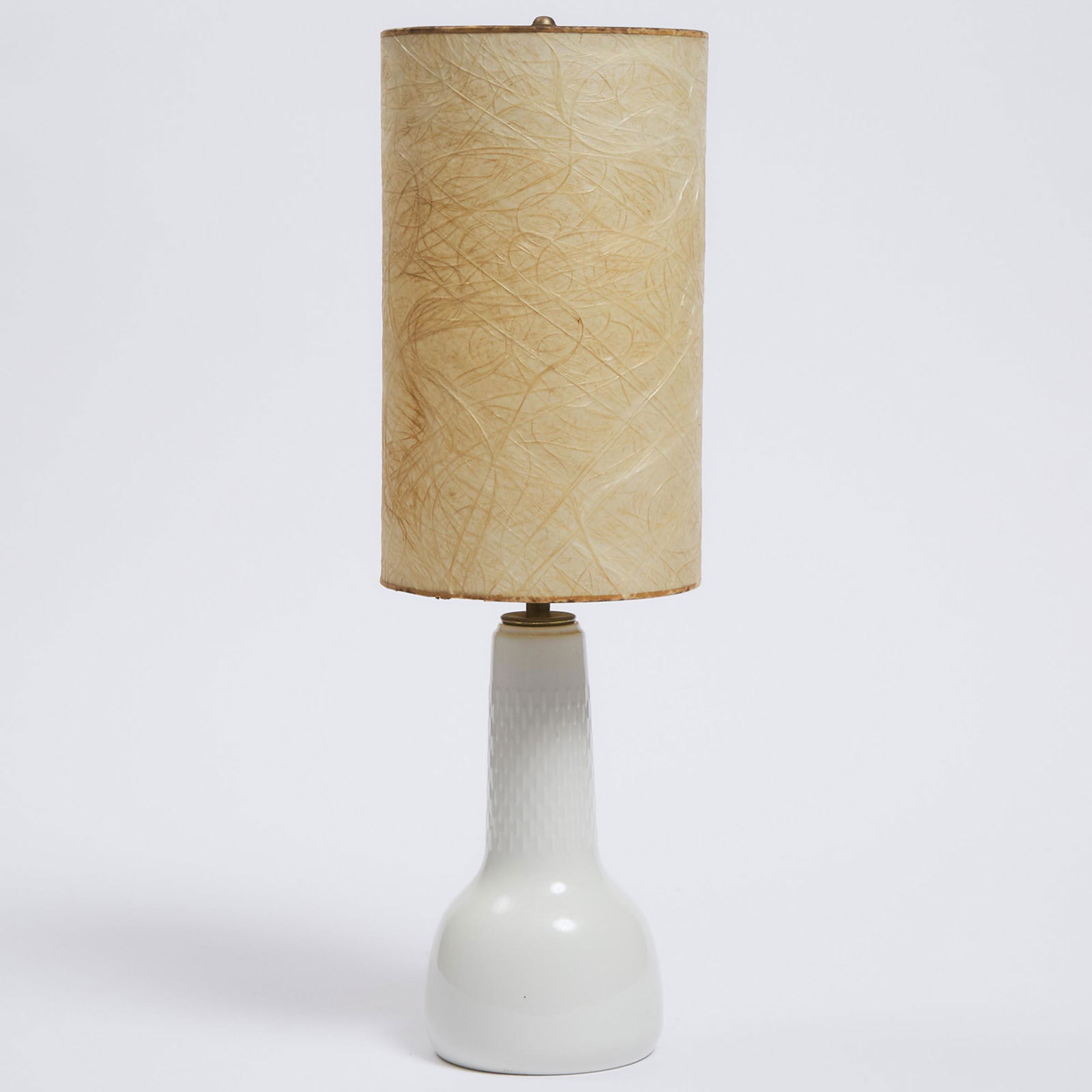 Royal Copenhagen White Glazed Table Lamp, Torkil Olsen for: Royal Copenhagen White Glazed Table Lamp, Torkil Olsen for Le Klint, 1980soverall height 19 in — 48 cm, incised, printed and painted marksEstimate: $50—100