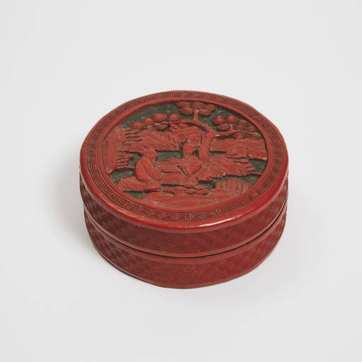 A Carved Cinnabar Lacquer Circular Box and Cover, Early 20t (0107) on