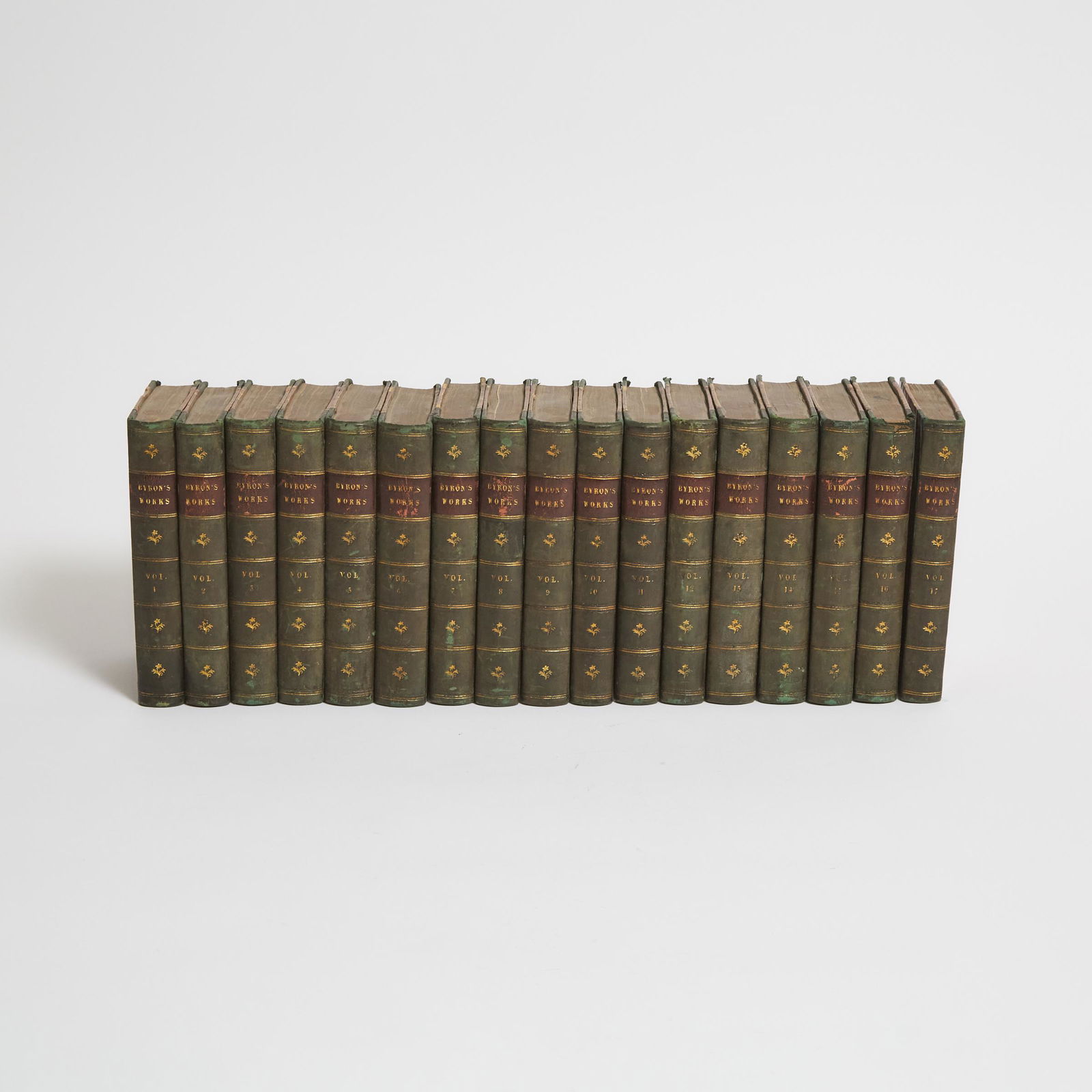Lord Byron (1788-1824), BYRON'S WORKS, 6.6 x 4.3 in — 16.8: LORD BYRON (1788-1824)BYRON'S WORKS, 17 vols., 18mo, John Murray, Albemarle Street, London, 18326.6 x 4.3 in — 16.8 x 11 cmEstimate: $300—400
