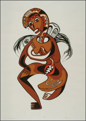 Native Art DAPHNE ODJIG (1919-Cont.), BAD MEDICINE: DAPHNE ODJIG (1919-) BAD MEDICINE WOMAN, framed serigraph, 47/60, 42" x 30" - 106.7 x 76.2 cm. See illustration Est. $400/600 Condition of Lots The lots offered in this auction are f