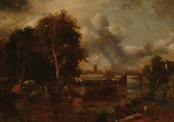British Art School of John Constable: School of John Constable (1776-1837), Britsih DEDHAM VALE, Oil on panel 12.5" x 17.5" — 31.8 x 44.5 cm. See illustration Est. $1500/2000