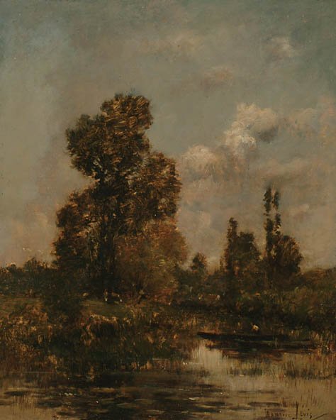 French Art Maurice Levis (1860-1940): Maurice Levis (1860-1940), French A PUNT NEARING SHORE, Oil on panel; signed lower right 16.8" x 13.3" — 42.5 x 33.7 cm. See illustration Est. $3000/4000