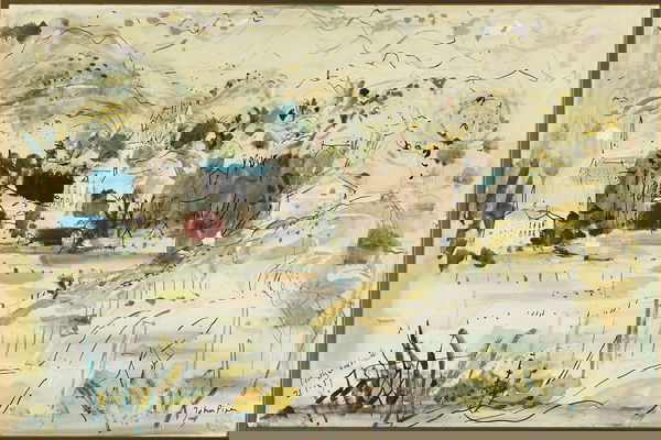 British, John Piper (1903- 1992), PENRHYNDEUDRAETH: John Piper (1903- 1992), British PENRHYNDEUDRAETH, NORTH WALES, Watercolour, pen and ink and pencil with wax resist; signed lower right, dated 21.12.57 at Penrhyndeudraeth lower left 13.8" x 20.8" Ñ