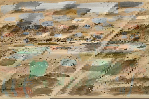 British, John Piper (1903-1992), CHAILLE: John Piper (1903-1992), British CHAILLE (VENDEE), Watercolour and pen and ink; signed lower right, titled to labels verso 13.5" x 20.8" Ñ 34.3 x 52.8 cm. See illustration Est. $8000/10000