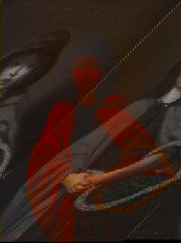 British, Attr. Mrs. Francis Wheatley, fl.1796-1838: Attributed to Mrs. Francis Wheatley (fl.1796-d. 1838), British LITTLE RED RIDING HOOD, Oil on canvas; signed F.Wheatley lower left 16" x 12" Ñ 40.6 x 30.5 cm. See illustration Est. $1500/2000