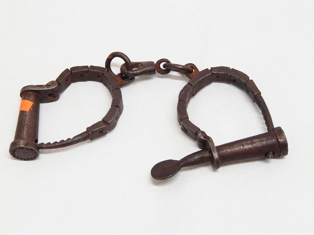 Cast Iron Hand Cuff Shackles: Hand forged cast iron shackle hand cuffs. Stamped Yuma Prison