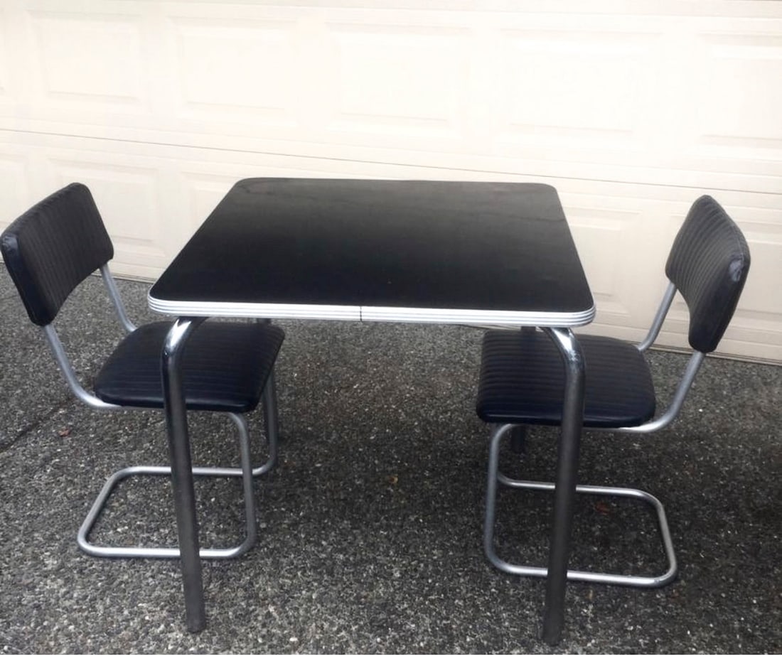 1930s Tubular chrome Bakelite topped lunch table & four matching chairs (1 of 11)
