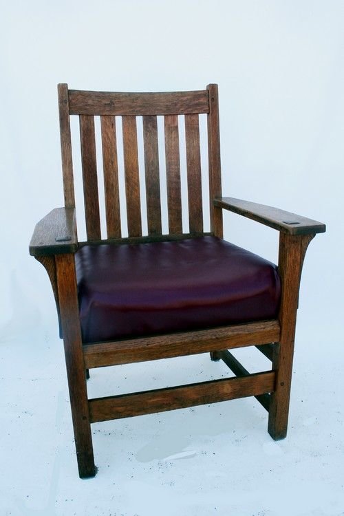L. & J.G..Stickley Arm Chair: Good L. and J.G. arm chair. Recovered seat. Original finish. Unsigned