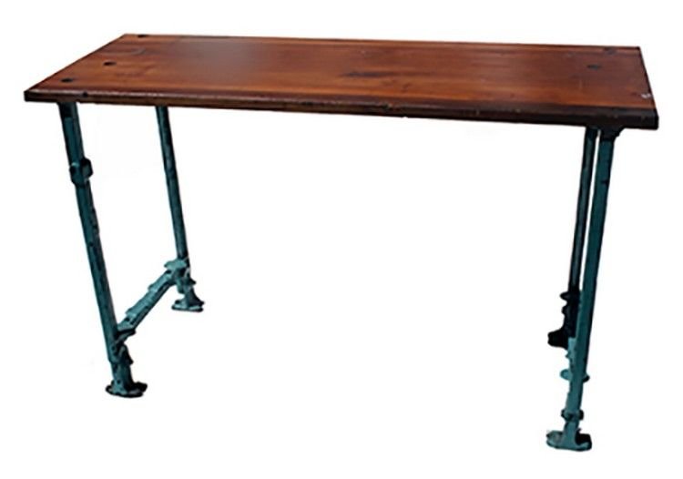 Blue Legged Industrial Work Table: 48" High x 30" Long x 18" Across. Original hardwood top