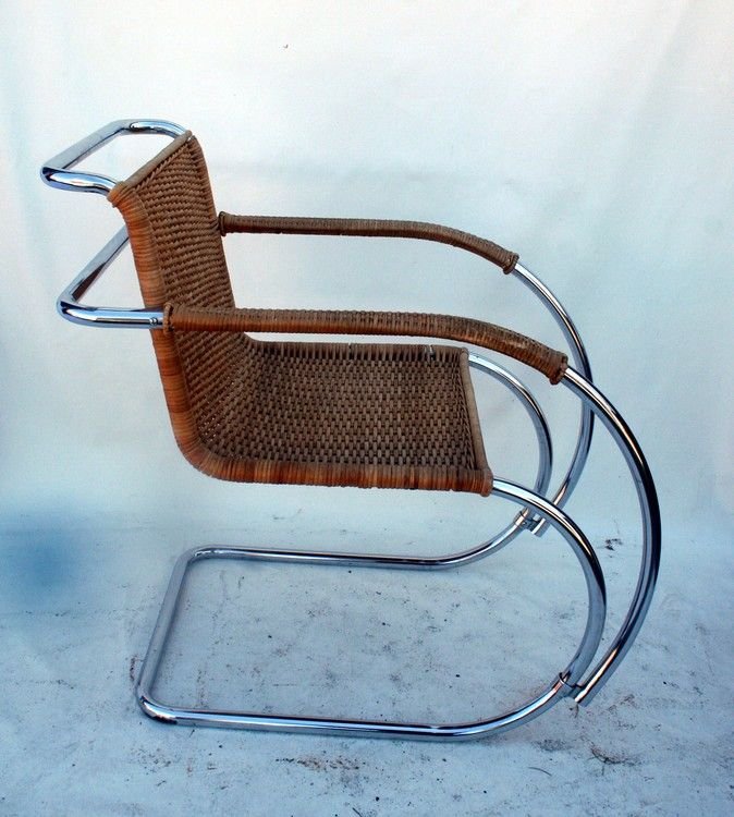 Mies Vander Rohe Arm Chair: Classic Mies Vander Rohe MR20 Wicker Arm Chair late 20th century