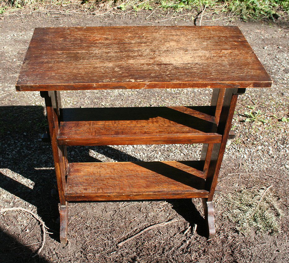 Roycroft "Little Journeys" Stand: Oak 26" High 26" Wide 14" Deep Original finish signed with a metal tag. One replaced tenon key