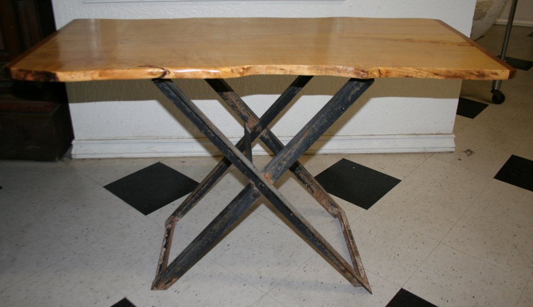 Steam Punk Mudtable: Metal table with artesian Maple top. 42” long x 28” wide x 29”h