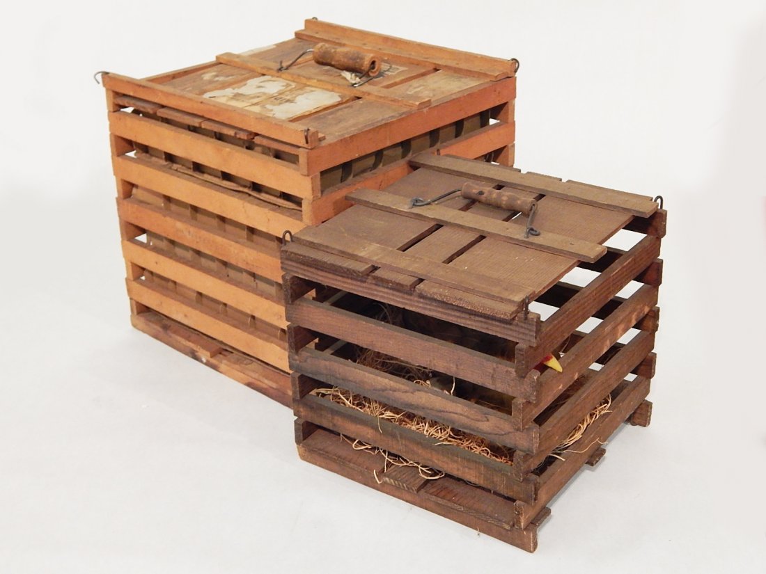 Lot (2) Primitive Wood Slat Chicken and Egg Crates (1 of 3)