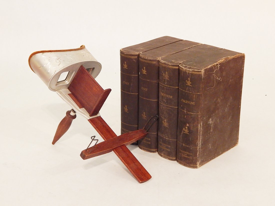 Stereoviewer w/ Underwood & Underwood Sets: Stereoviewer w/ Underwood & Underwood Sets Italy/Palestine. Boxes 8"x8"x6"
