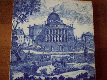 19TH C MINTON'S TILE OF BOSTON STATEHOUSE 1818: 19TH C MINTON'S TILE OF BOSTON STATEHOUSE 1818 - PUBLISHED BY PARKER & CO - 6 X 6