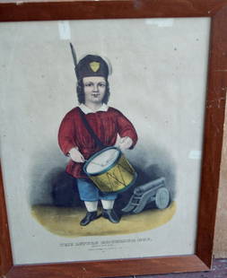 CURRIER & IVES HAND COLORED "THE LITTLE DRUMMER BOY": CURRIER & IVES HAND COLORED "THE LITTLE DRUMMER BOY" CAPTION IS "RUB A DUB DUB "15 X 12 FRAMED