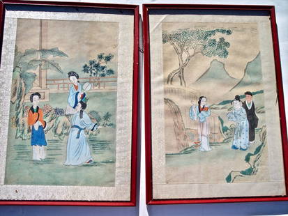 TWO 19THC CHINESE PAINTING OF DAILY ACTIVITES: 2 FINE QUALITY 19TH CENTURY CHINESE PAINTING OF DAILY ACTIVITIES ON HAND MADE PAPER19.5 X 13.5
