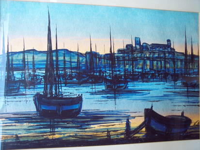 VINTAGE NEW ENGLAND HARBOR BOAT SCENE WATERCOLOR: VINTAGE NEW ENGLAND HARBOR BOAT SCENE WATERCOLOR SIGNED BY THE ARTIST21 X 28 FRAMED. 14 X 21.5