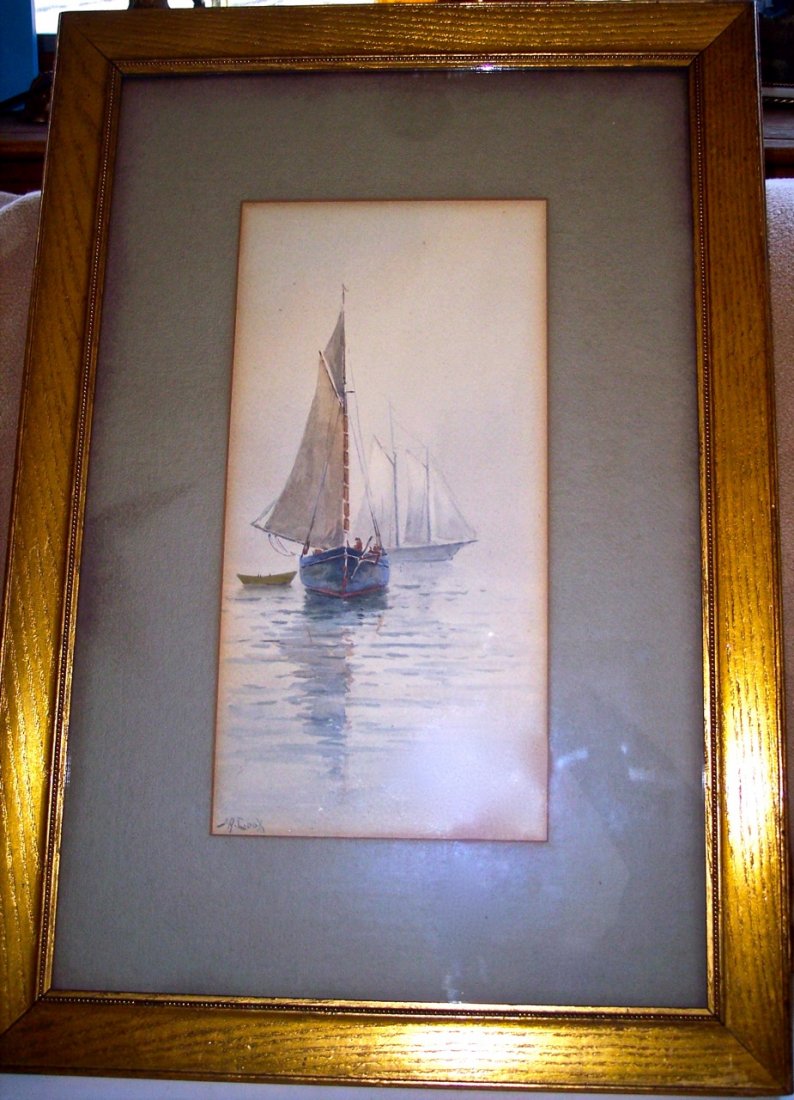 LISTED ARTISTS JOHN A COOK WATERCOLOR & P. KAPPEL: LISTED ARTIST SIGNED JOHN A COOK MARINE WATERCOLOR - LISTED ARTIST PHILLIP KAPPEL PENCIL SIGNED MARINE LITHOGRAPH