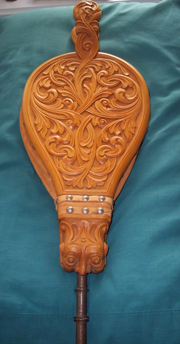 VINTAGE SIGNED HEAVY CARVED ORNATE BELLOWS: VINTAGE SIGNED HEAVY CARVED ORNATE BELLOWS