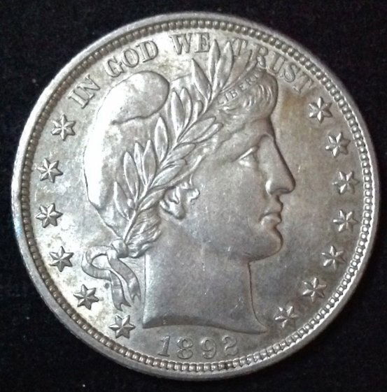 1892 US Silver 50C Barber Half Dollar -- (1 of 3)