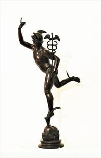 MERCURIO IN BRONZE: Important bronze sculpture Mercury , after Giambologna, Dimensions: 189Ã—110Ã—60 cm. XX secolo. YOU CAN REQUEST FURTHER PHOTOS BY EMAIL.TO KNOW THE EXACT TRANSPORT PRICE SEND AN EMAIL.